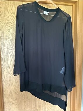 DKNY Black Sheer Asymmetric Tunic Top